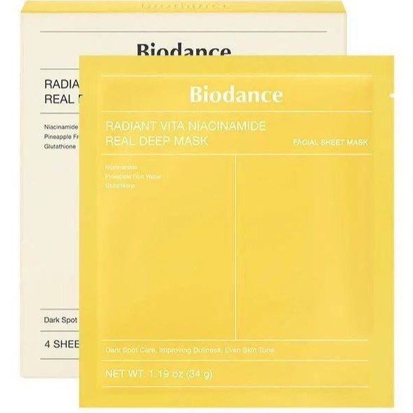 ماسک ورقه ای روشن کننده نیاسینامید بایودنس ماسک ورقه ای روشن کننده نیاسینامید بایودنس