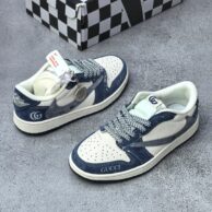 کفش نایک ایر جردن وان لو گوچی تراویس اسکات سفید سرمه ای طوسی مردانه